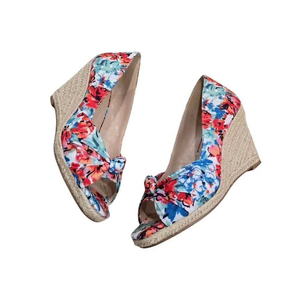 Kelly & Katie‎ Ivala Espadrille Wedge Sandals Women's 6.5M Floral Knot Preppy
